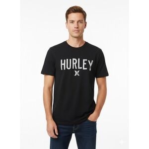 EUC Hurley Mens XL Black Graphic T-Shirt Distressed Logo Short Sleeve Cotton Tee
